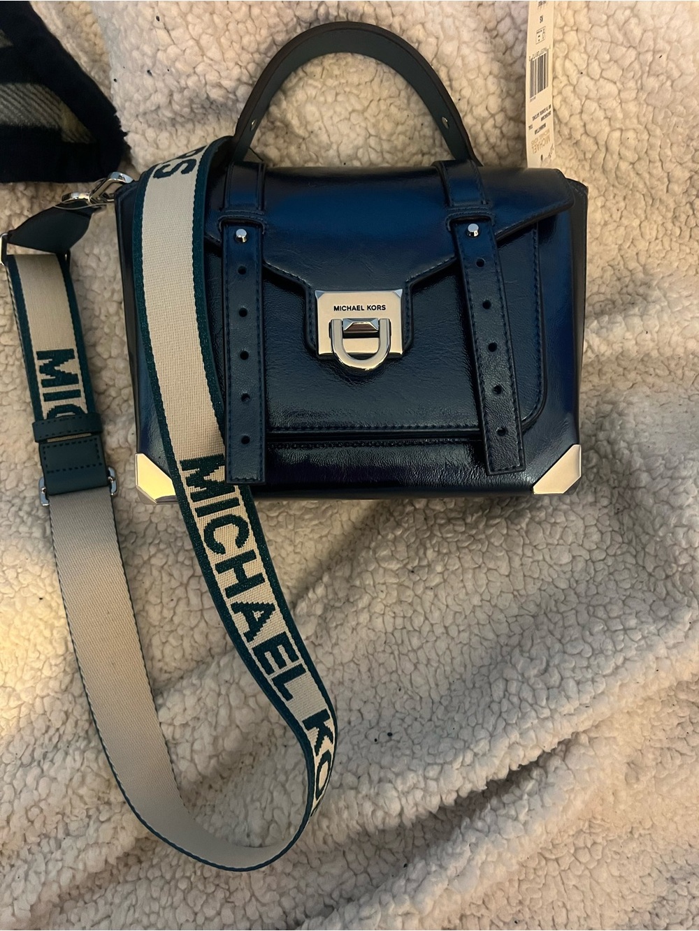 MICHAEL Michael Kors Teal and Black Leather Satchel